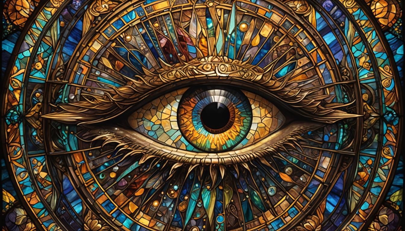 Holographic All-Seeing Eye in Stained Glass Style