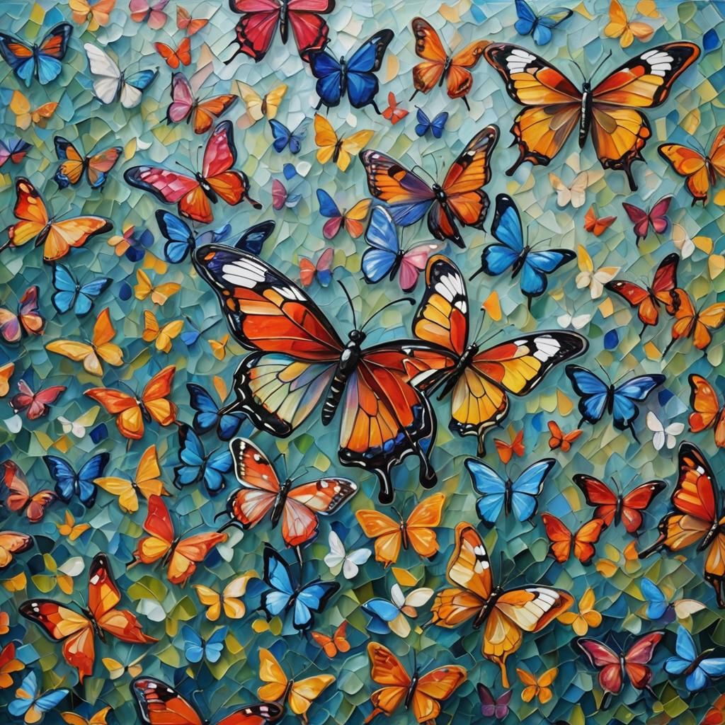 Glass Winged Butterfly in Expressionist Oil Painting