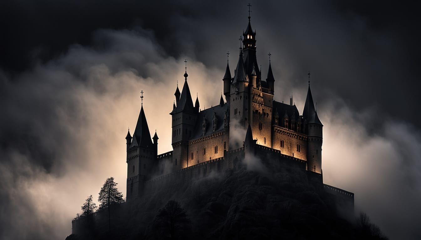 Gothic-Renaissance Fortress on Crag in Baroque Style