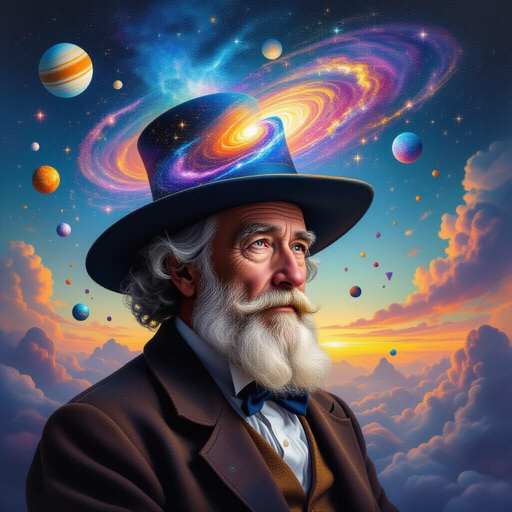 Philosopher With Cosmic Hat and Galactic Hat