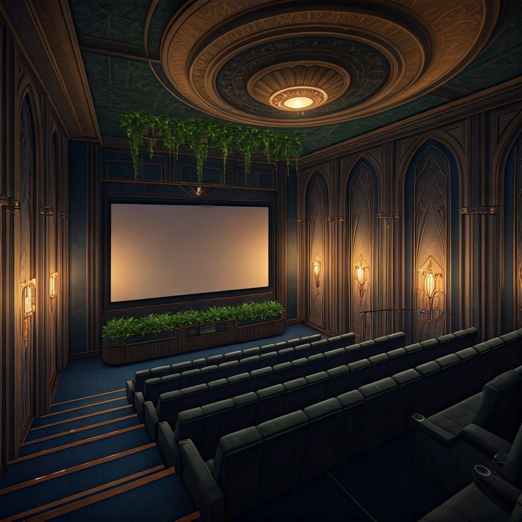 Luxurious 3D Cinema Room with Greenery Details