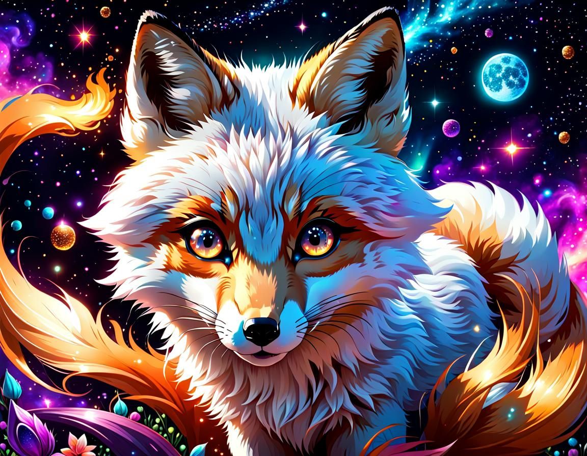 Cosmic Kawaii Fox with Beautiful Eyes
