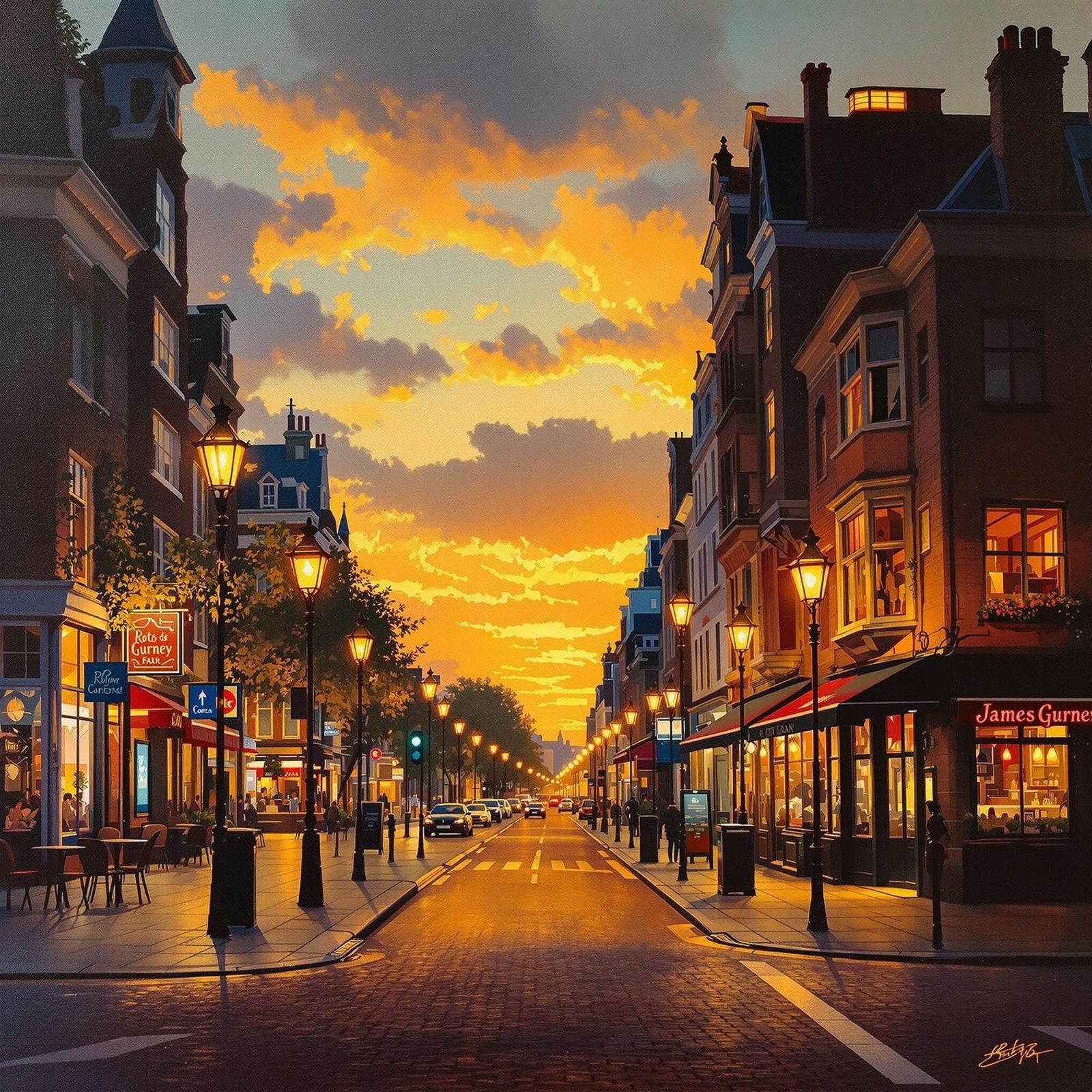 Rotterdam Cityscape at Dusk in Oil Painting Style