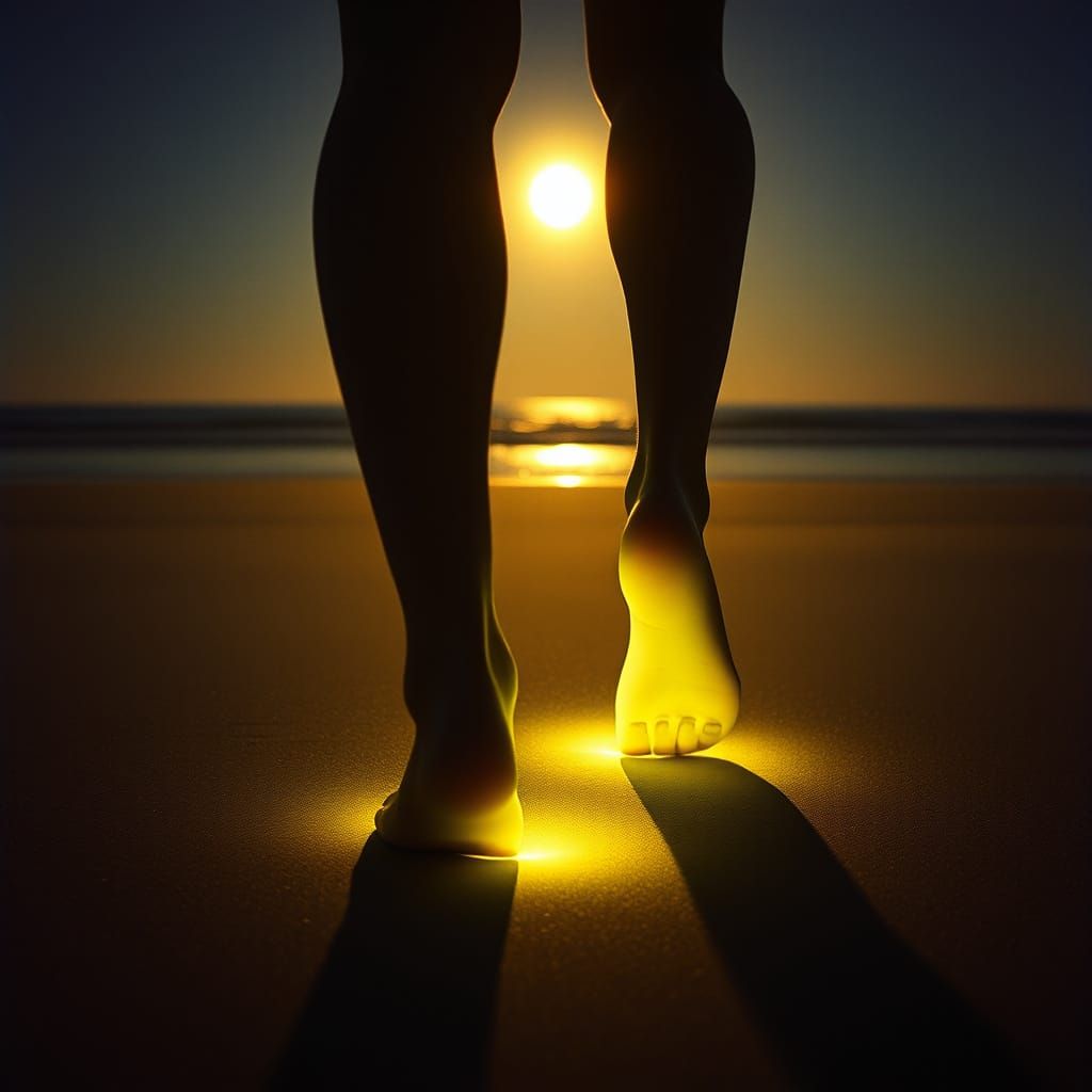 Moonlit Footsteps Emerge from Darkness in Ethereal Biolumine...