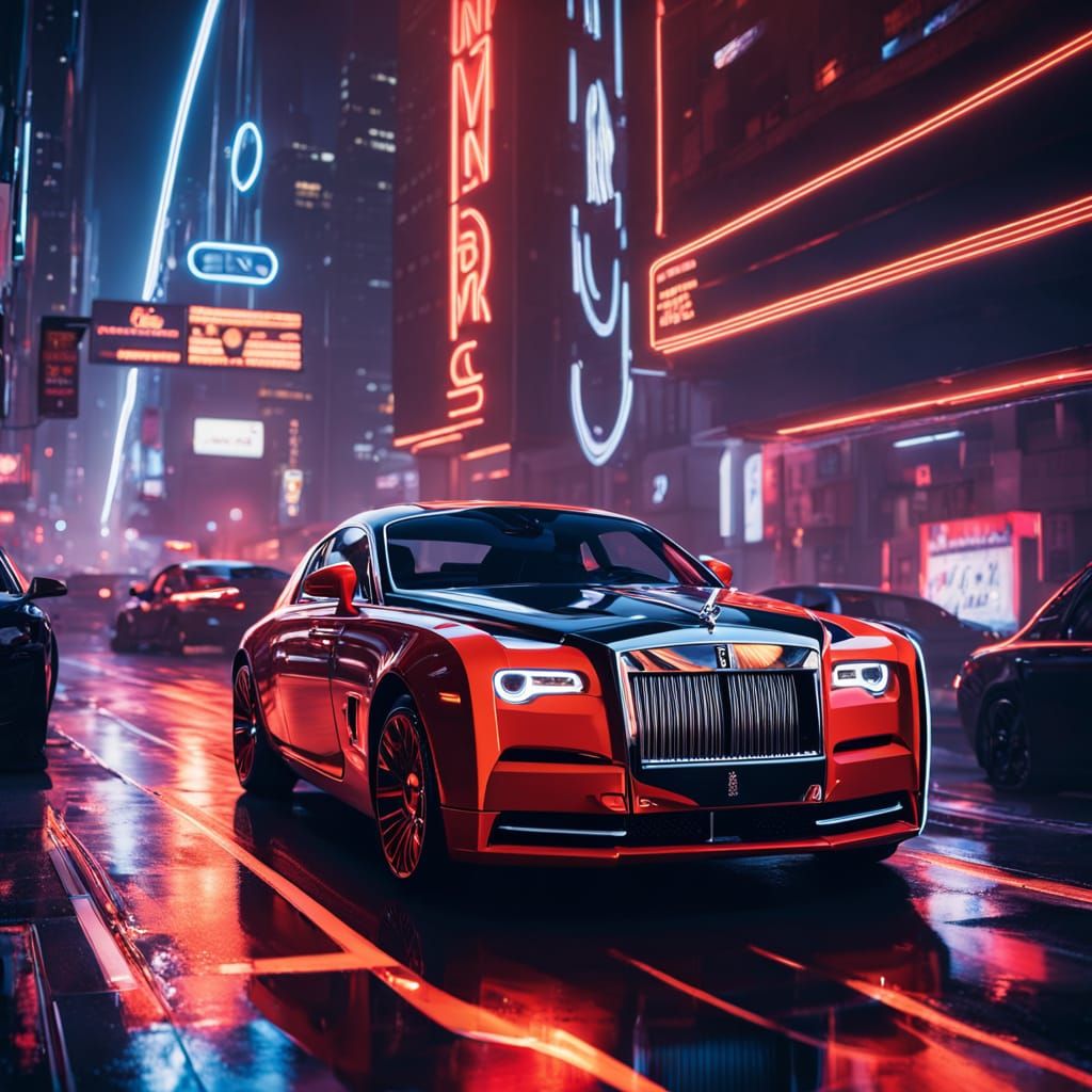 Luxury Car Speeds Through Neon City