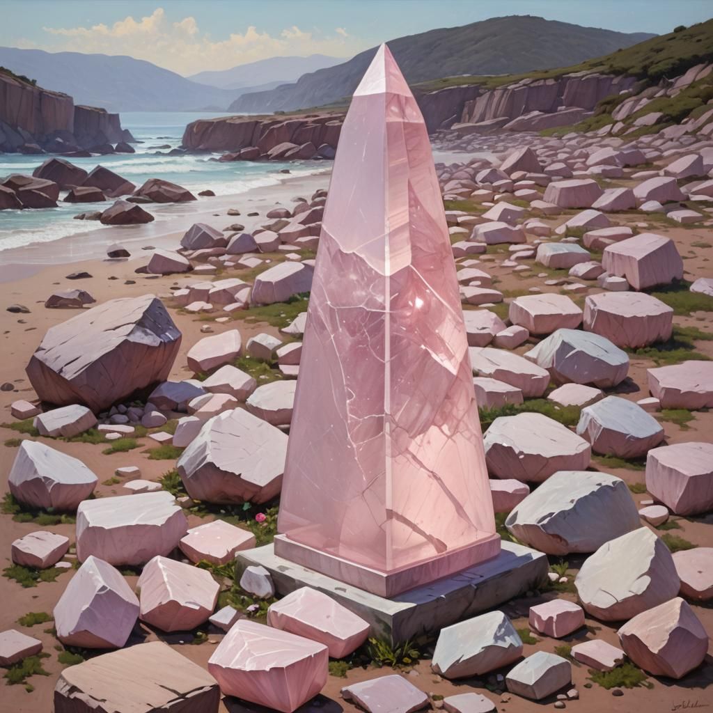 Rose Quartz Obelisk in Oil Painting Style