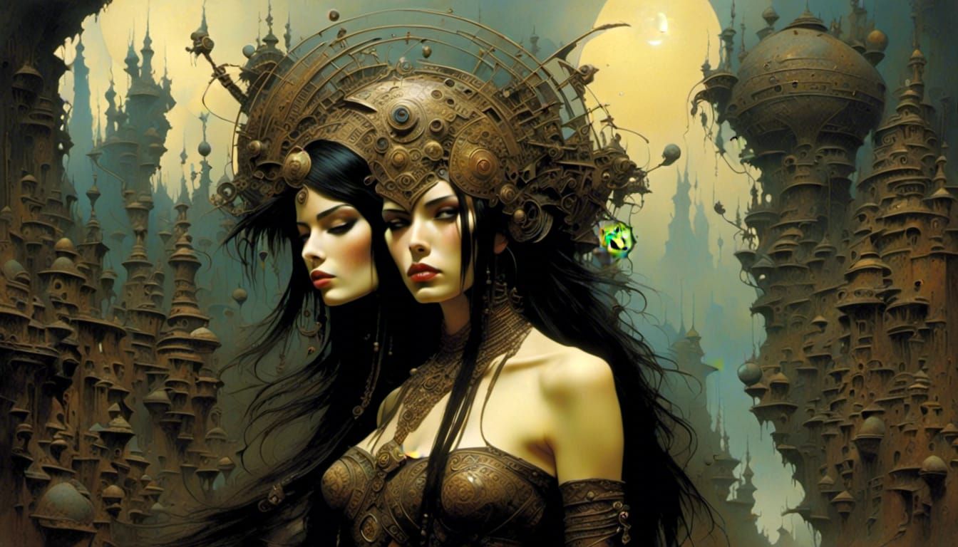 Epic Surreal Cosmic Warrior in Detailed Landscape