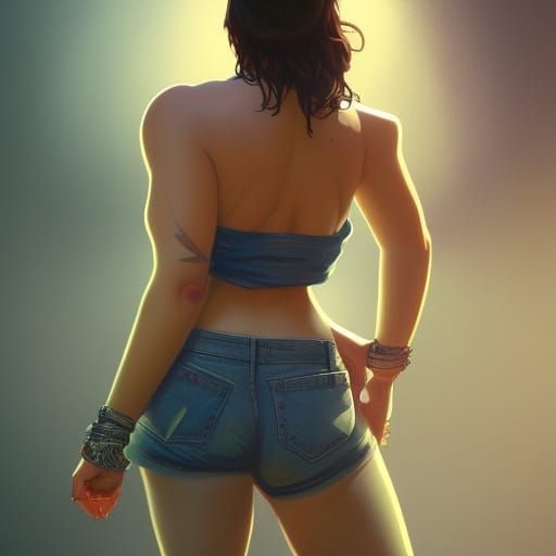 Woman in Daisy Dukes: Hyperdetailed Portrait