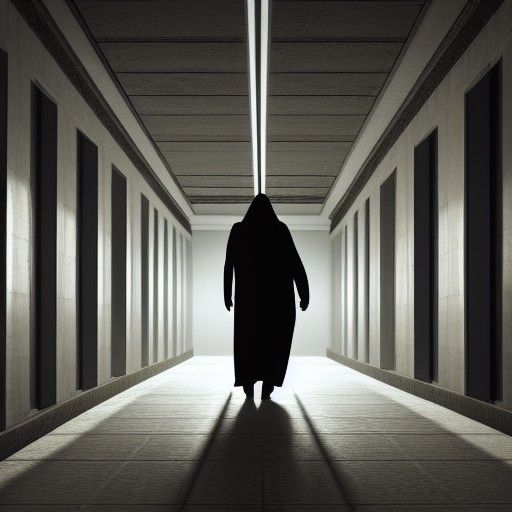 Ominous Grim Reaper in Post-Apocalyptic Hallway