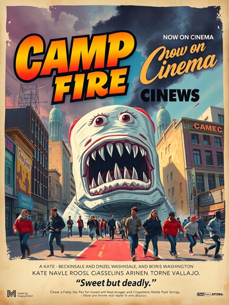 Marshmallow Monster Rampage: Vintage Movie Poster Art