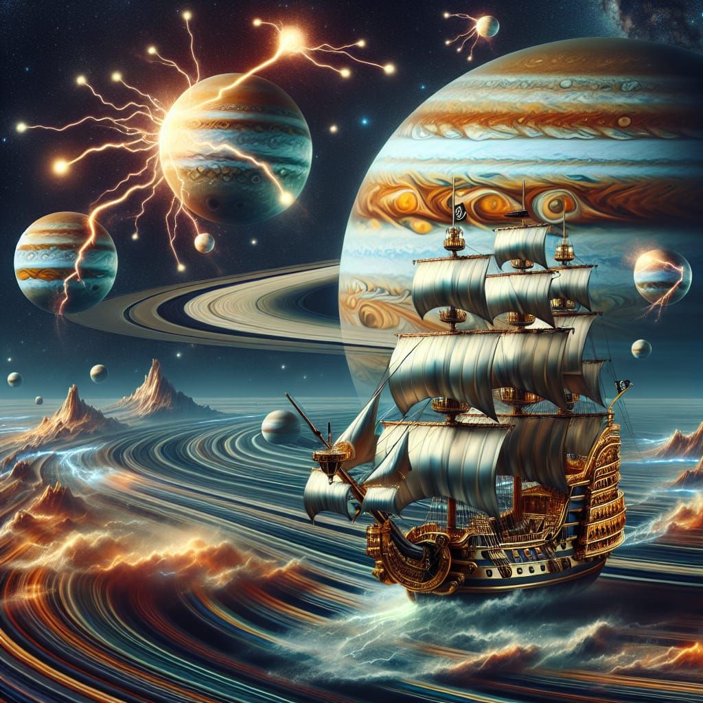 Pirate Ship on Jupiter in Anime Style