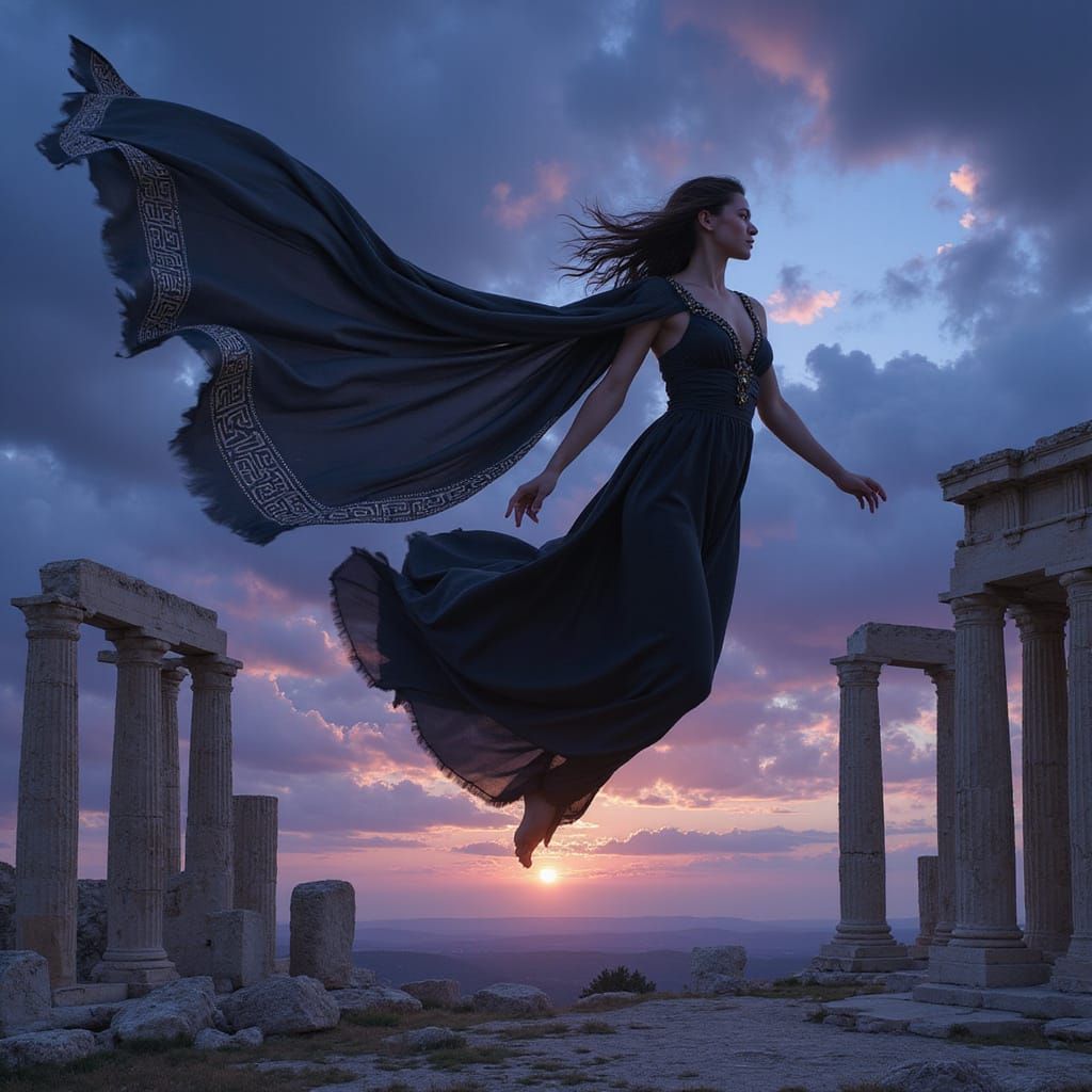 Celestial Goddess Soars into Indigo Twilight