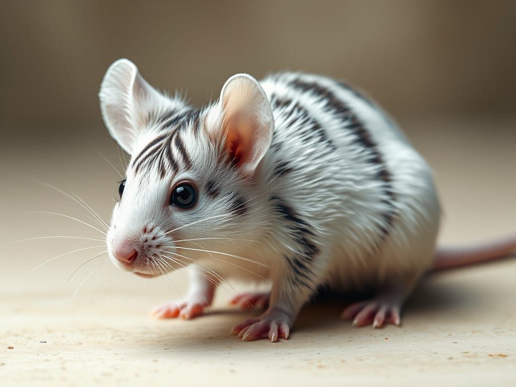 Whimsical Striped Mouse in a Dreamlike Landscape