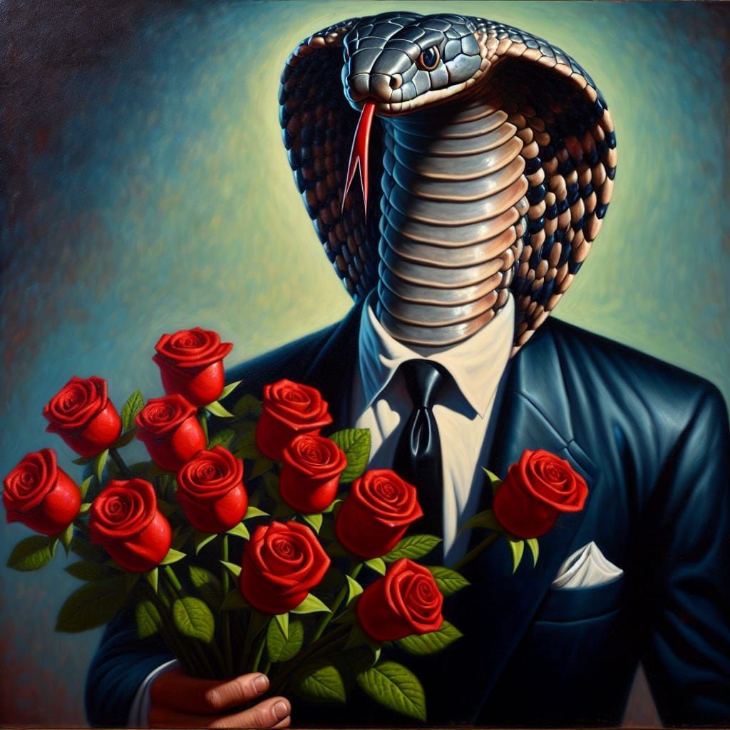 Charming Cobra Snake with Roses for a Date
