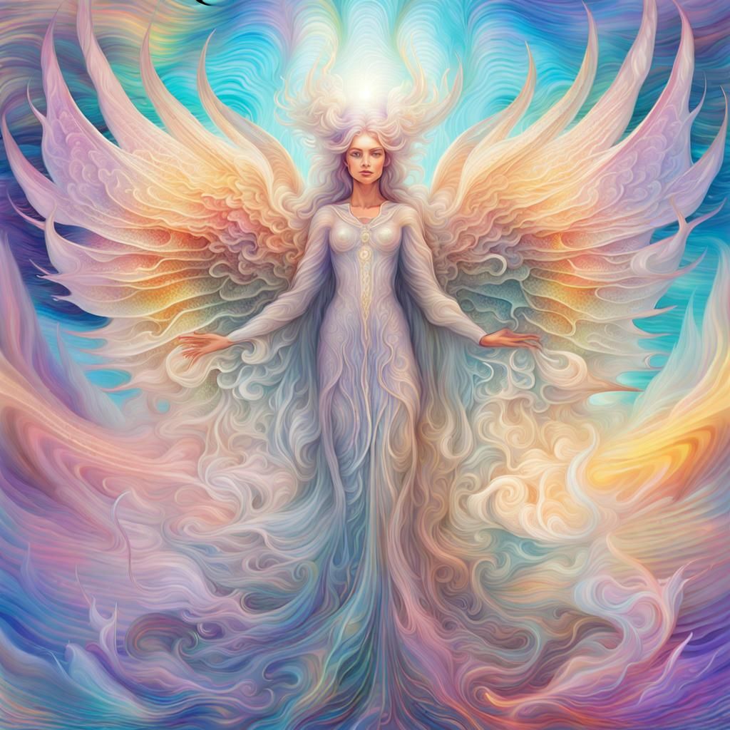 Angelic Dragon with Holographic Wings, Astral Illustration