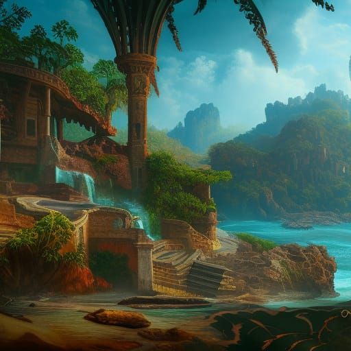 Fantastical Detailed Matte Painting of Puerto Rico