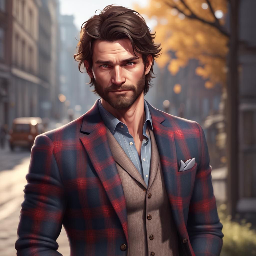 Confident Scottish Man Portrait in Digital Art Style