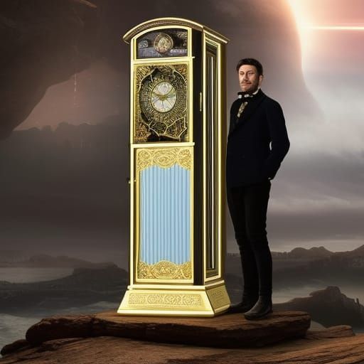 Victorian Man with Time Machine: Dramatic Digital Painting