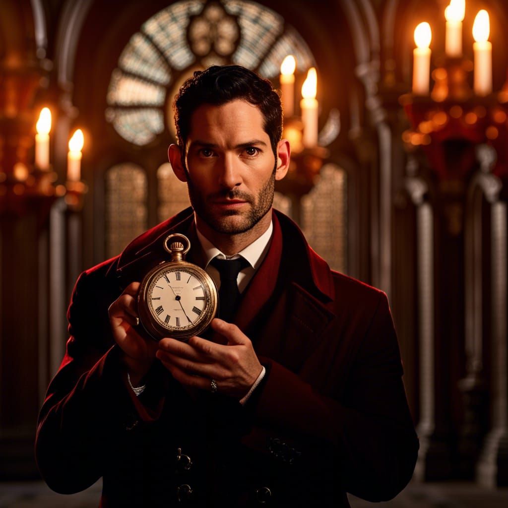 Noir Portrait with Pocket Watch and Gothic Elements