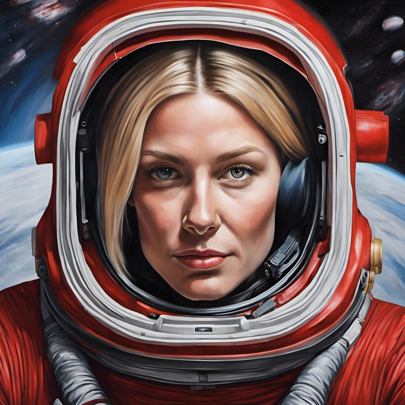 Astronaut Woman in Spaceship: Photorealistic Painting