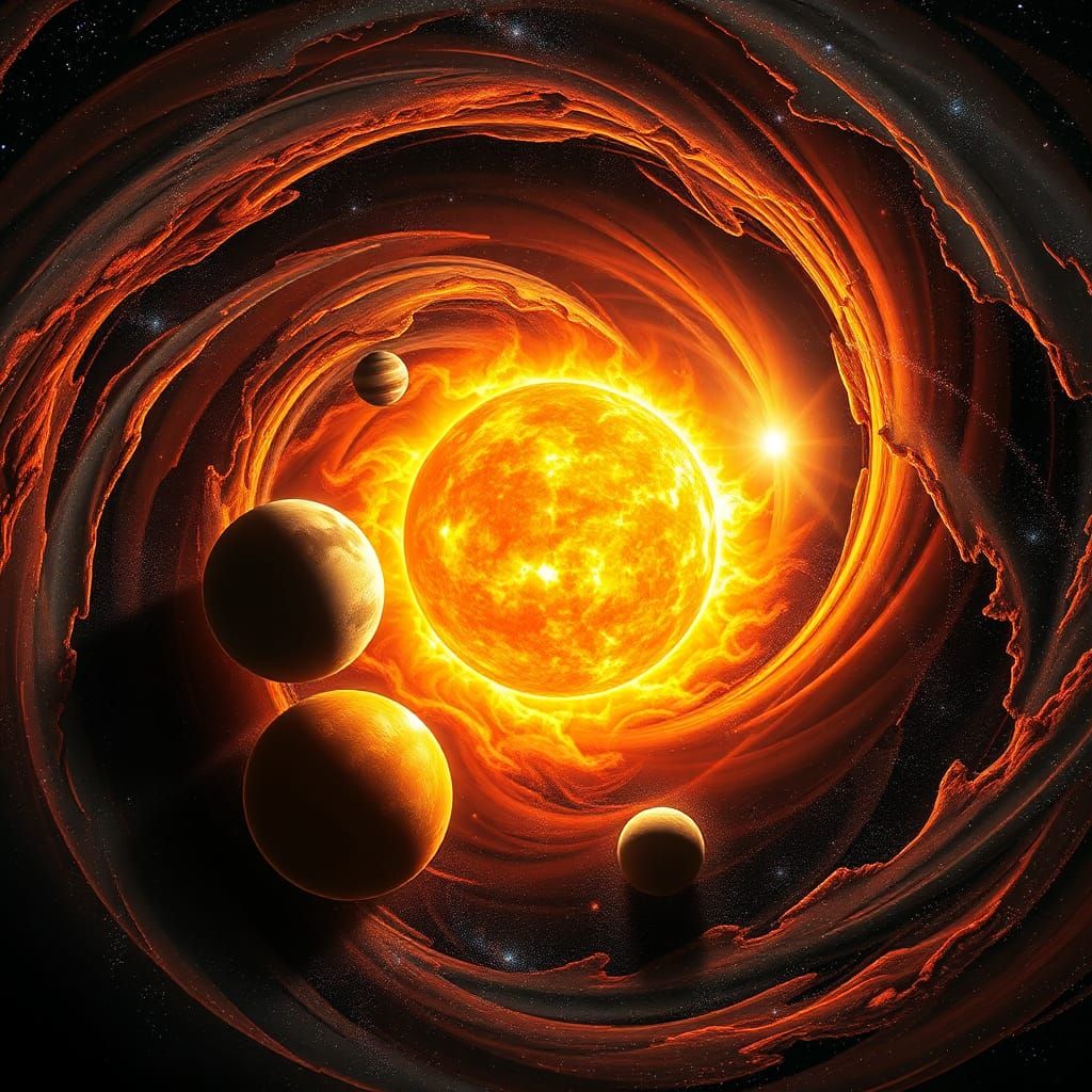 Cosmic Vortex of Planets and Stars in Maximalist Style