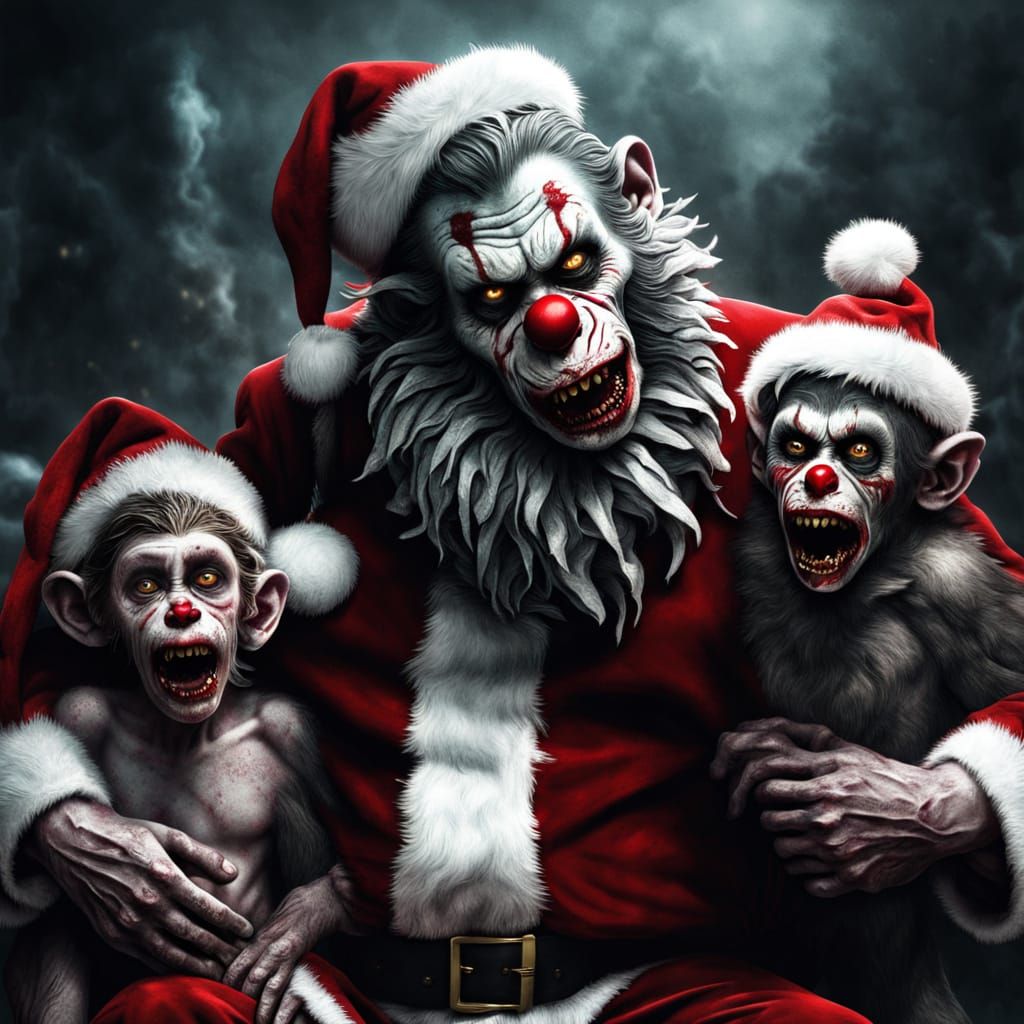 Menacing Zombie Clown Santa Claus in Del Toro Style