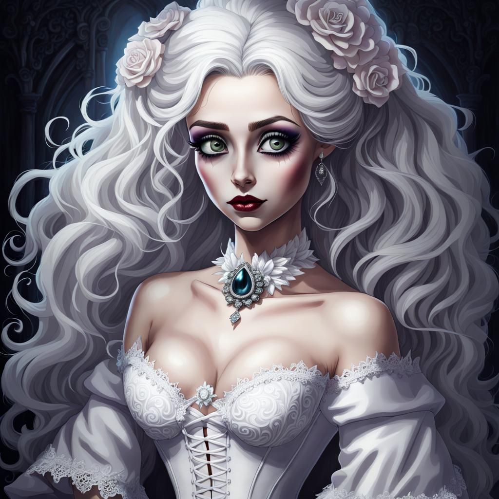Corpse Bride Portrait in Tim Burton Cartoon Style