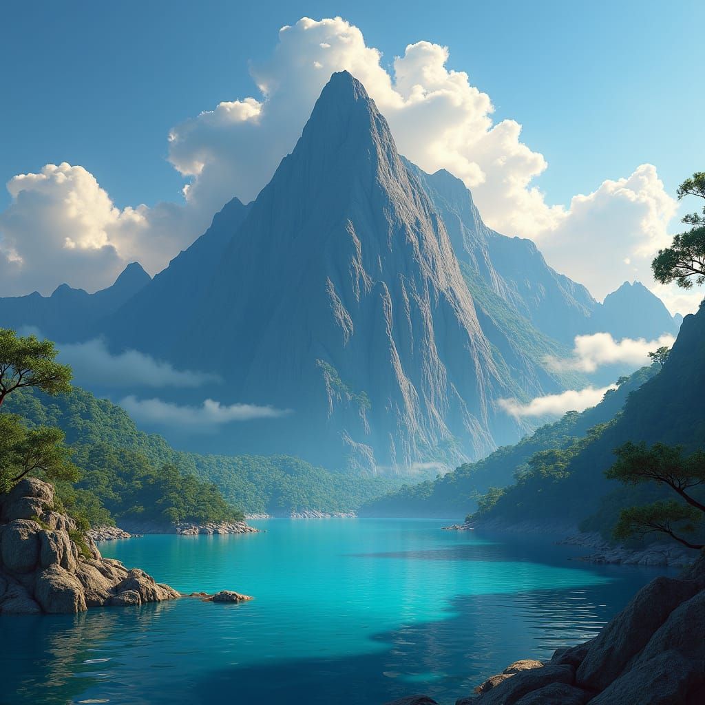 Majestic Mountain View with Caribbean Blue Lake
