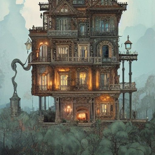 Steampunk Villa: Detailed Matte Painting