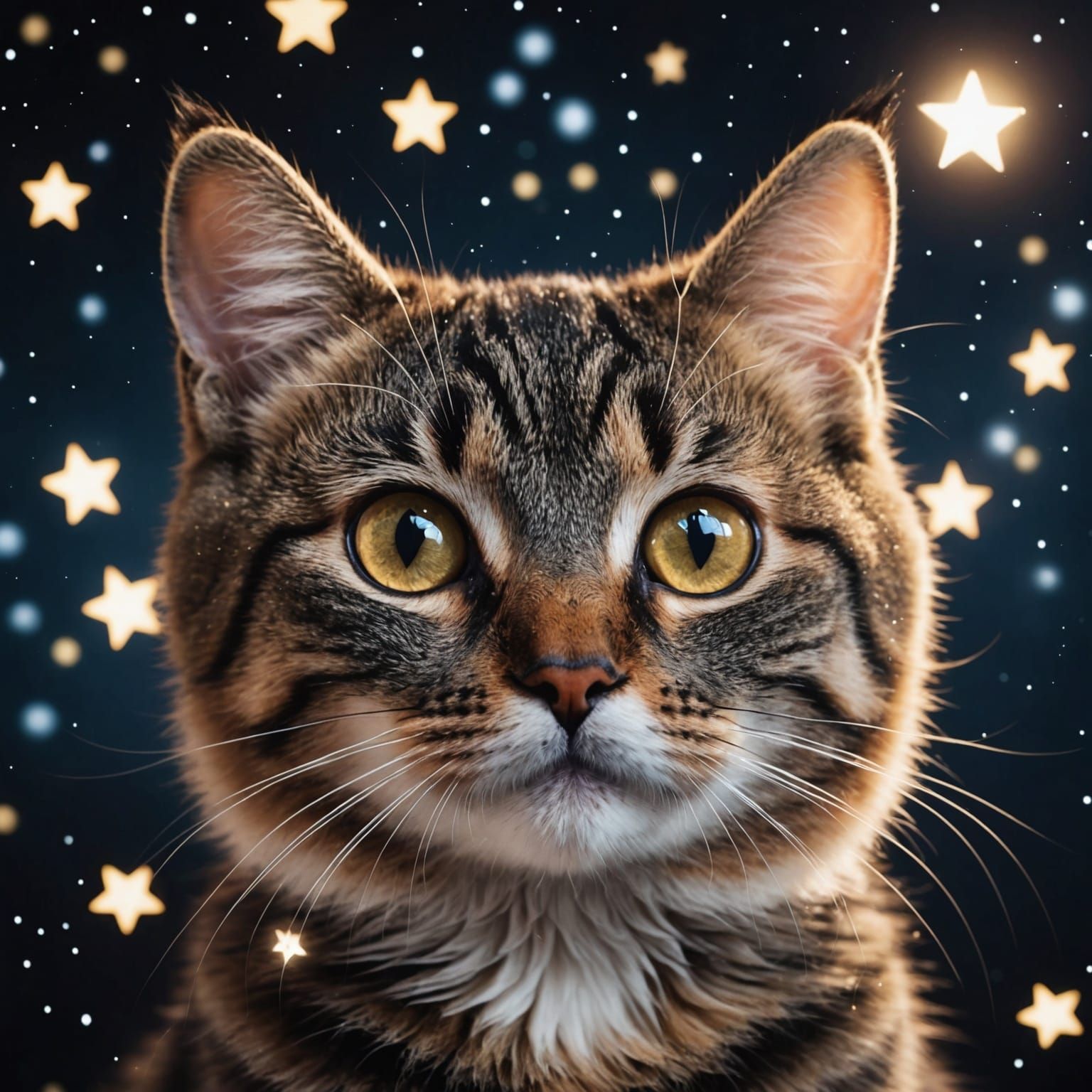 Celestial Cat Face Made of Glowing Stars