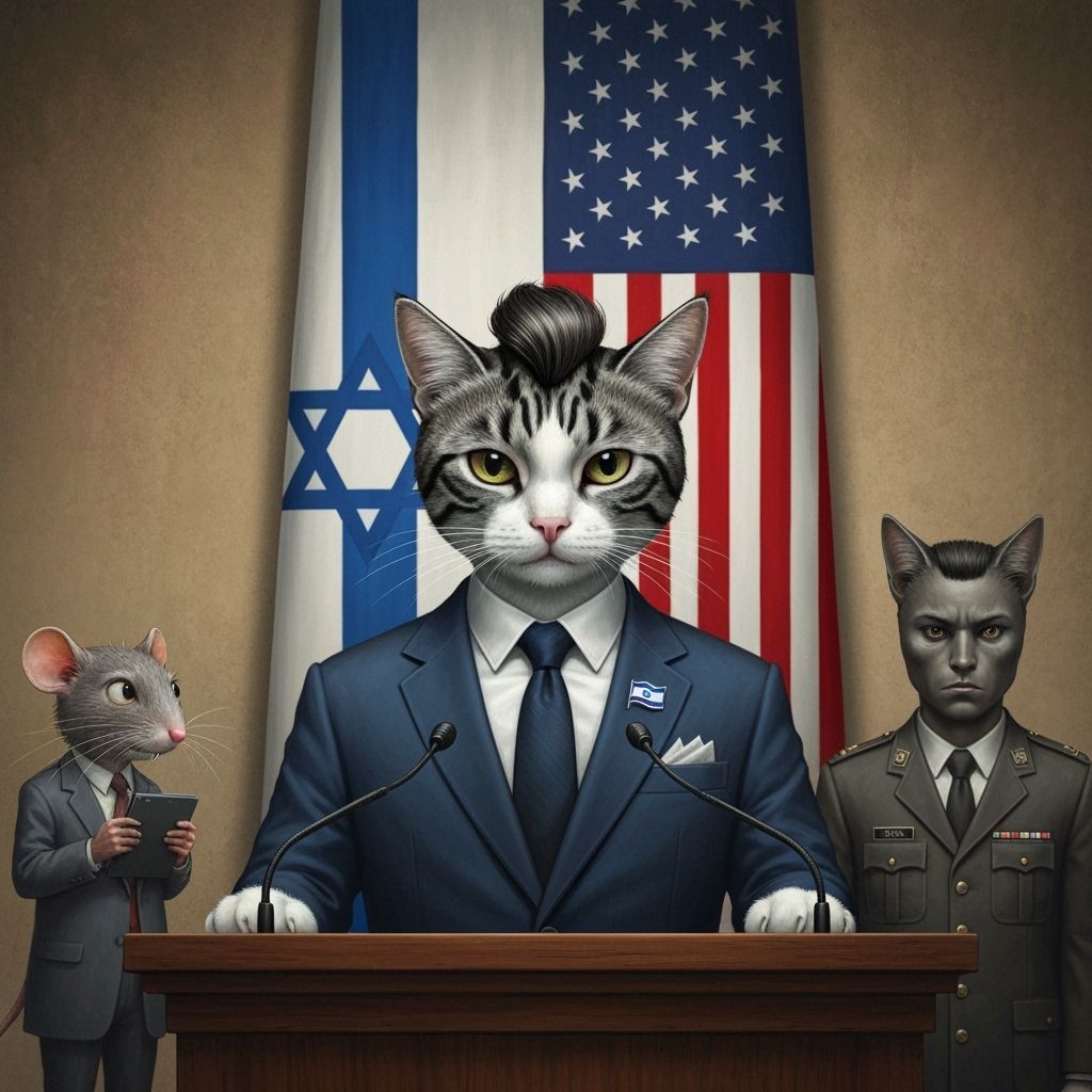 Formal Cat Giving Speech in Blended Art Styles
