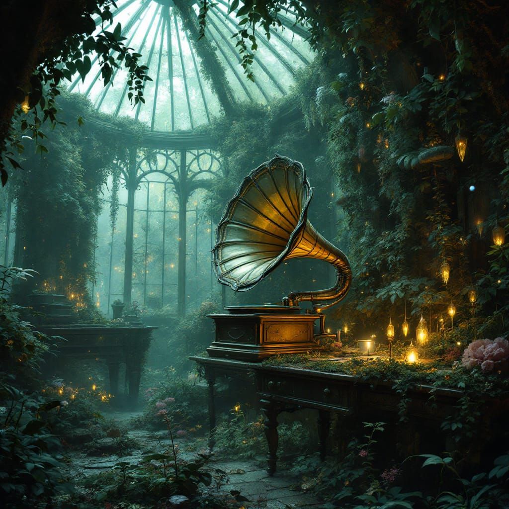 Ethereal Victorian Greenhouse with Crystalline Flora