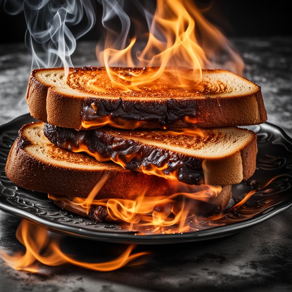 Toast on Fire: A Hyperrealistic Food Catastrophe