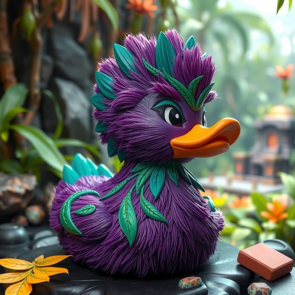 Grape Purple Duck Reigns Over Jungle Paradise in Whimsical S...