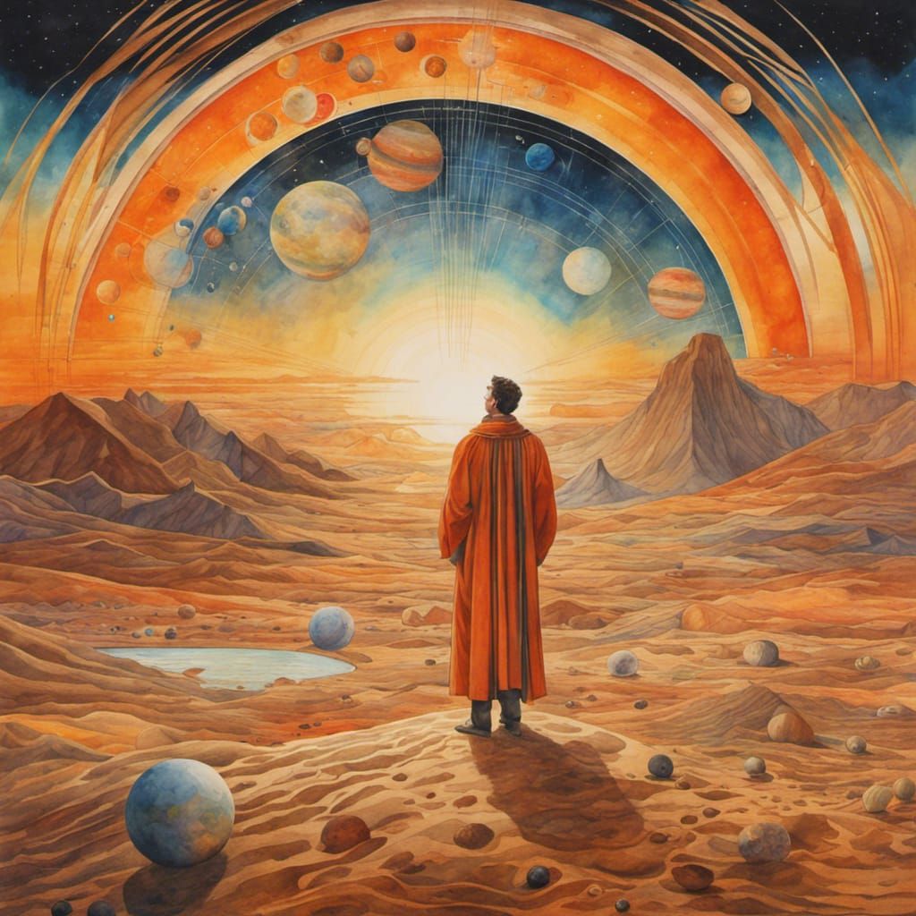 Esoteric Desert Dreamscape in Watercolor Style