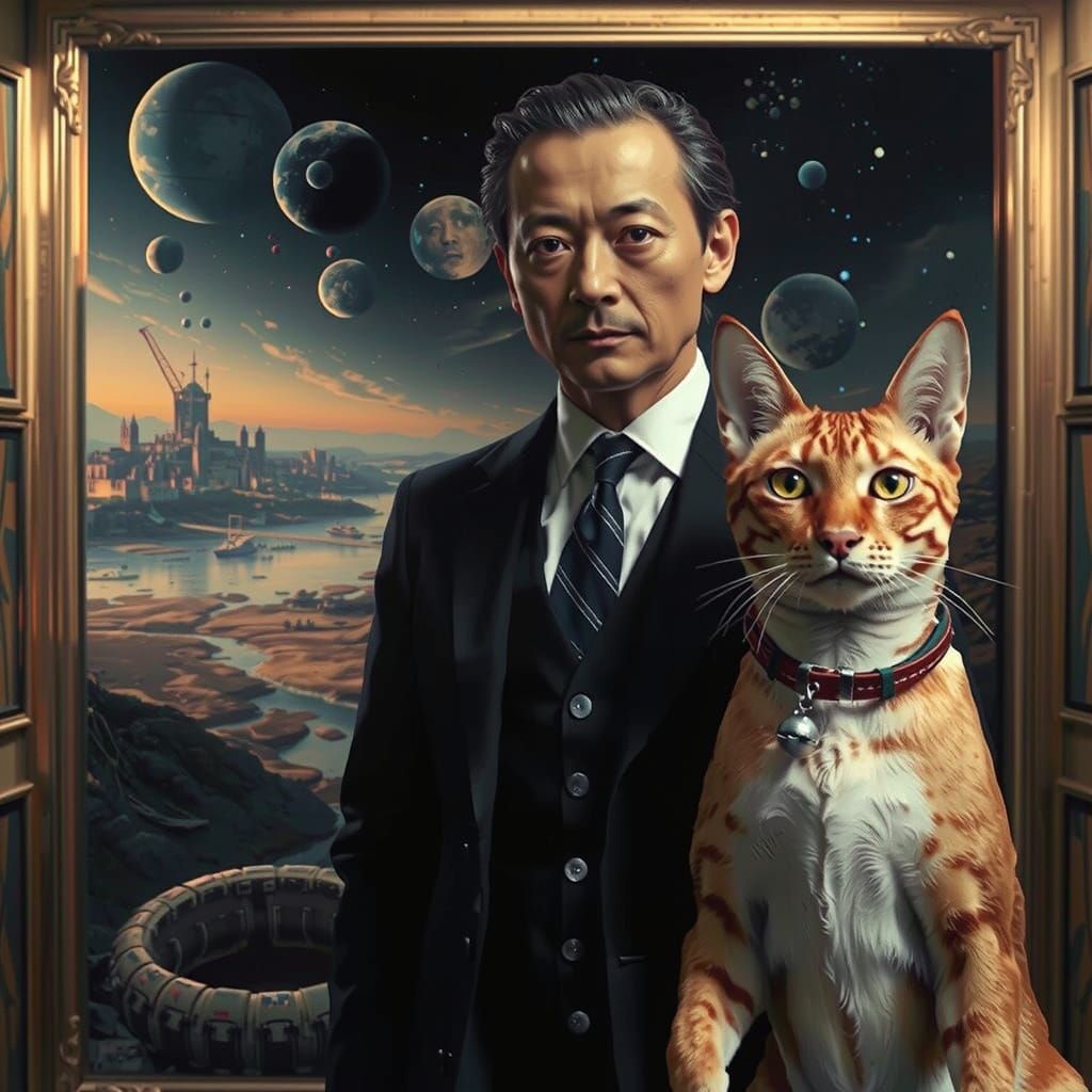 Surrealist Futurist Artist Contemplates His Dreamlike Feline...