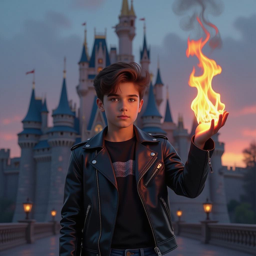 Teenage Pyromancer in Hyperrealistic Style