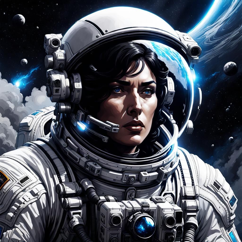 Beautiful French Astronaut Portrait in Gothic Splash Art