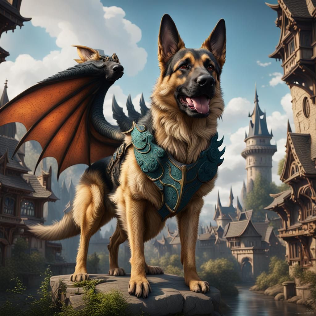 German Shepherd Dragon: Detailed Matte Painting