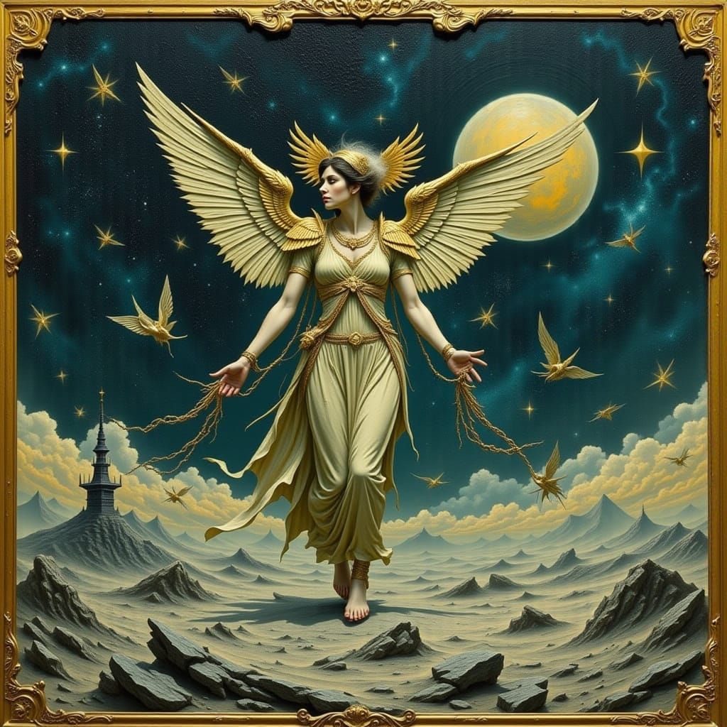 Lunar Signal Angel: Impasto Style