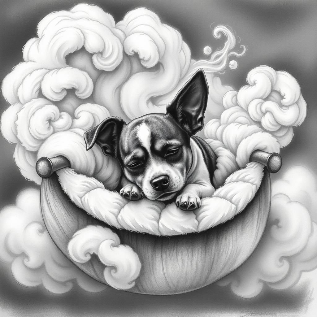 A jack russell terrier sleeping on a private cloud rocking b...