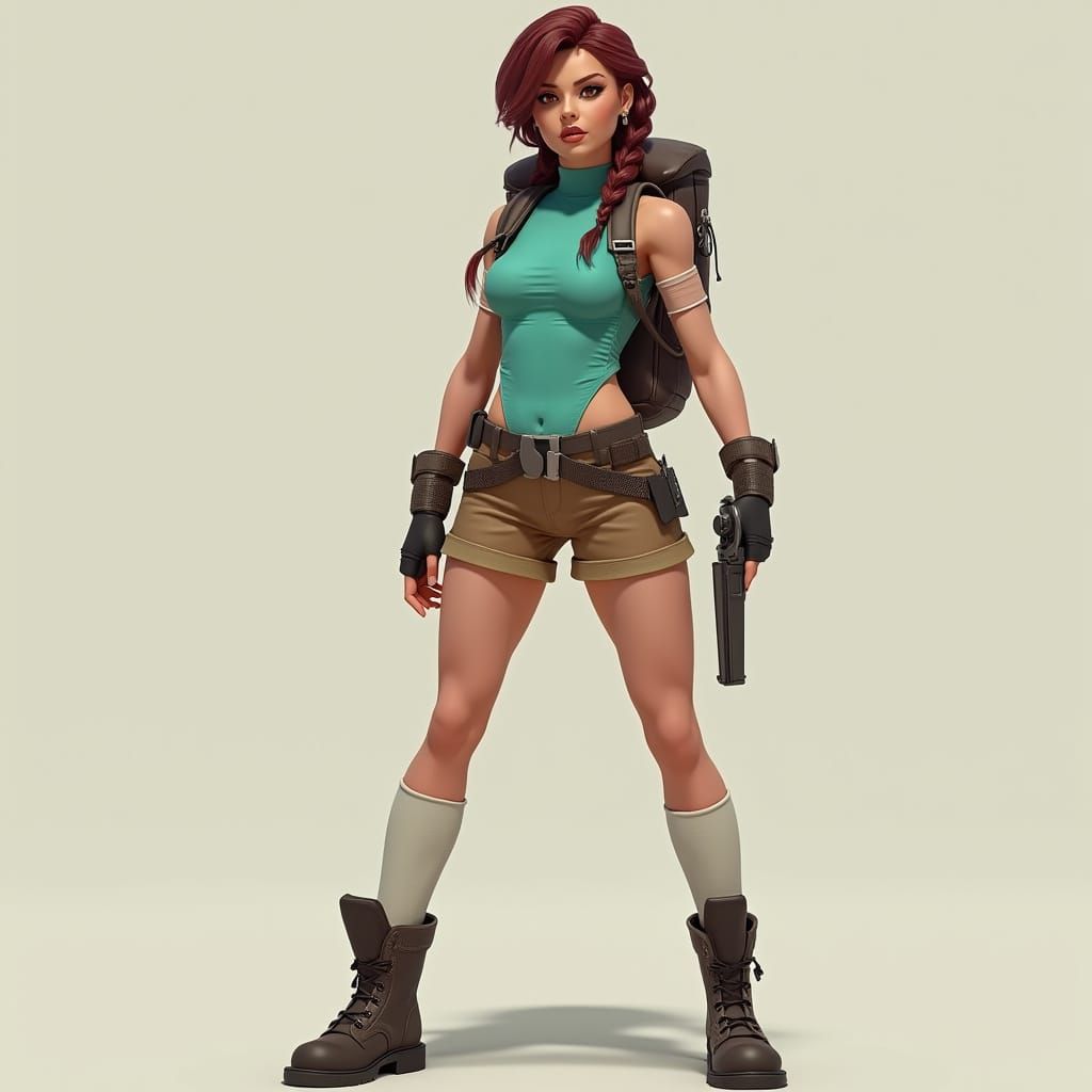 Elegant Adventurer in Turquoise and Brown Attire