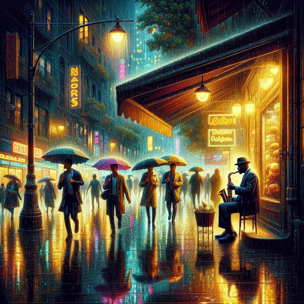 Rainy City Night: Saxophone Serenade