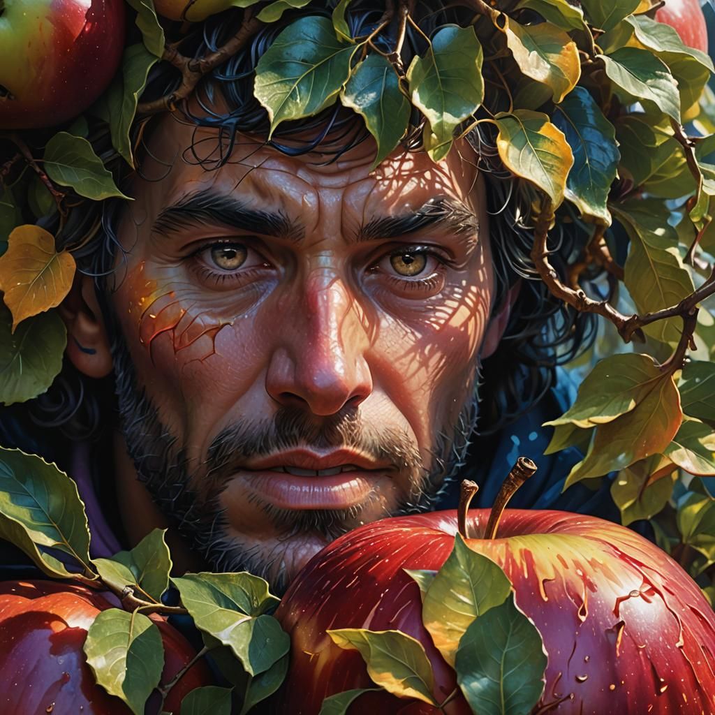 Man Enveloped by Giant Apple Interior