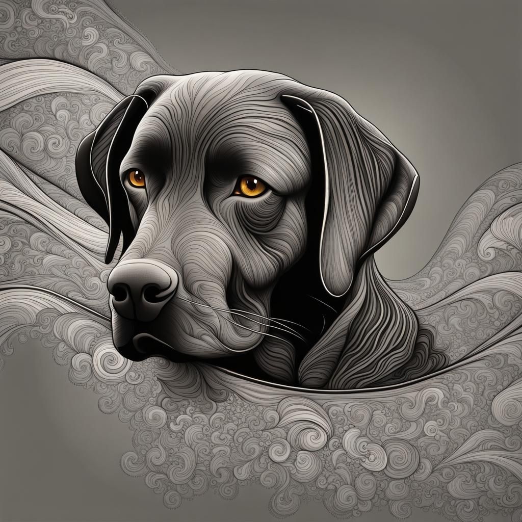 Charcoal Labrador Retriever with Abstract Fractal Elements