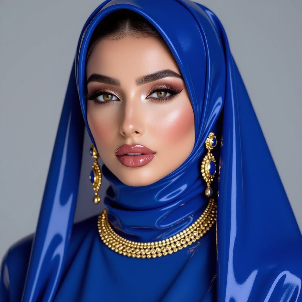 Glamorous Persian Woman with Glossy Latex Hijab