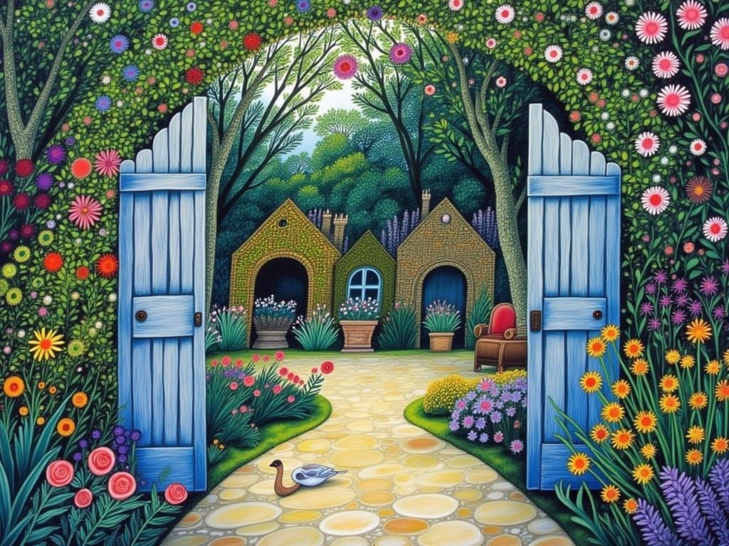 Enchanted Garden Scene in Soft Evening Light