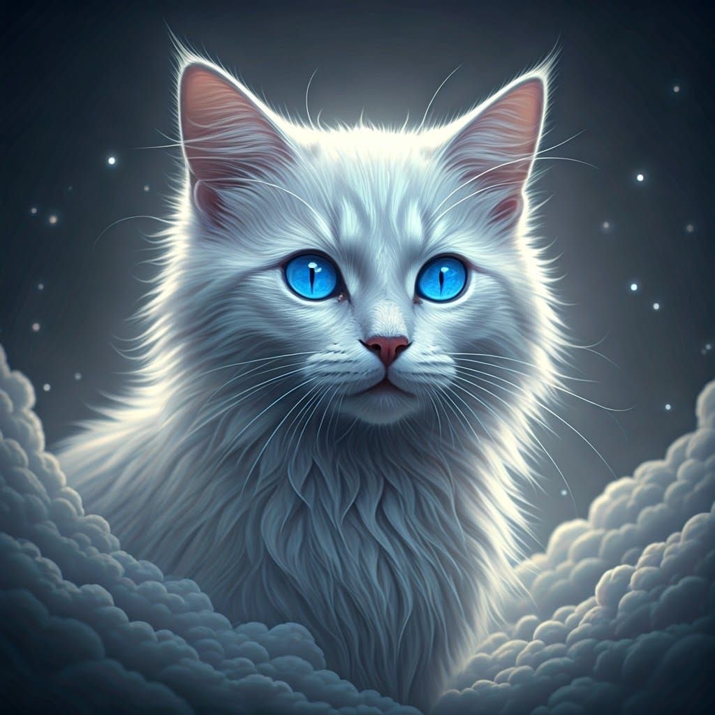 Ethereal Dragon with Bioluminescent Eyes in White Clouds