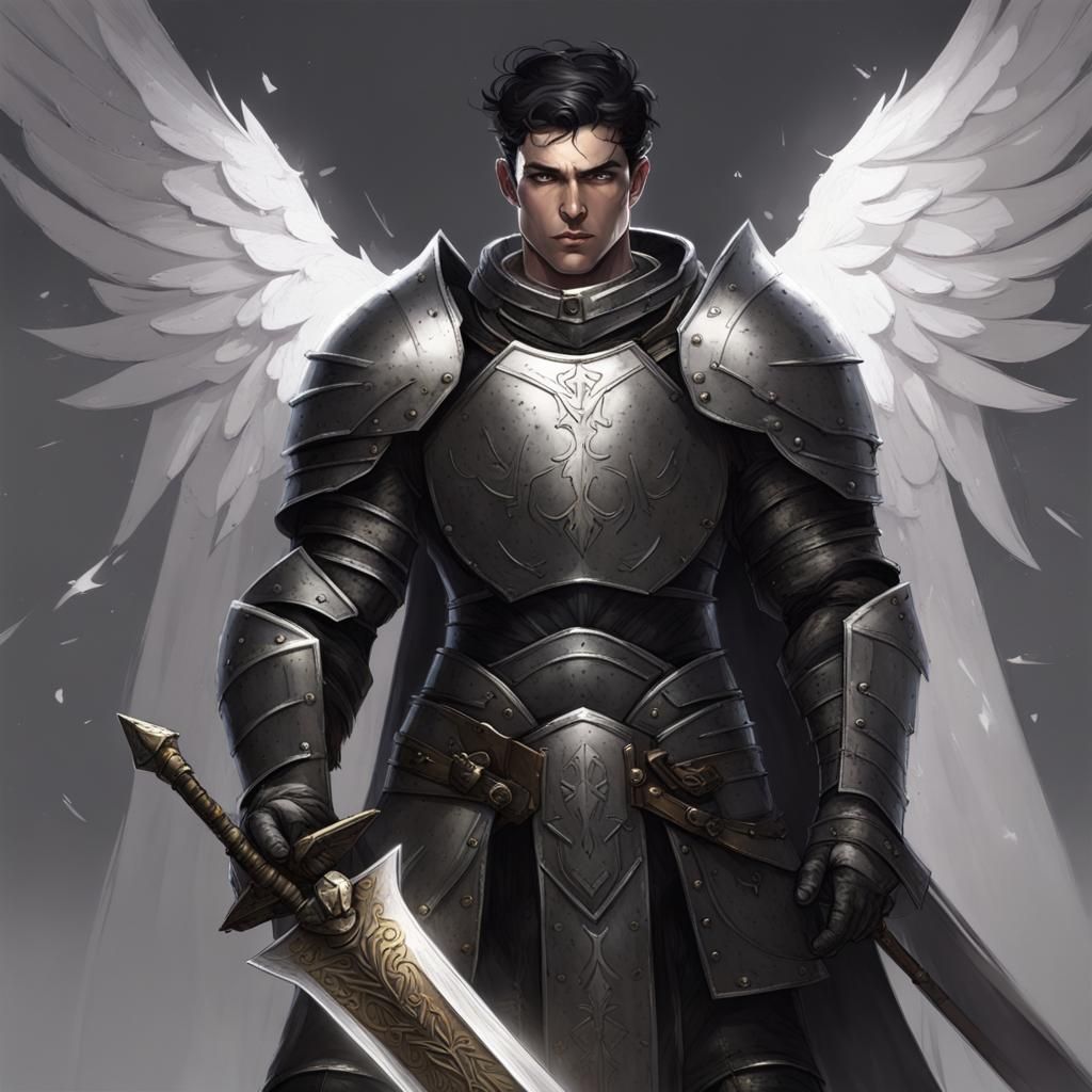 Male Aasimar Fallen Paladin in Dark Armor