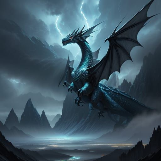 Majestic Dragon Soars Through Stormy Skies